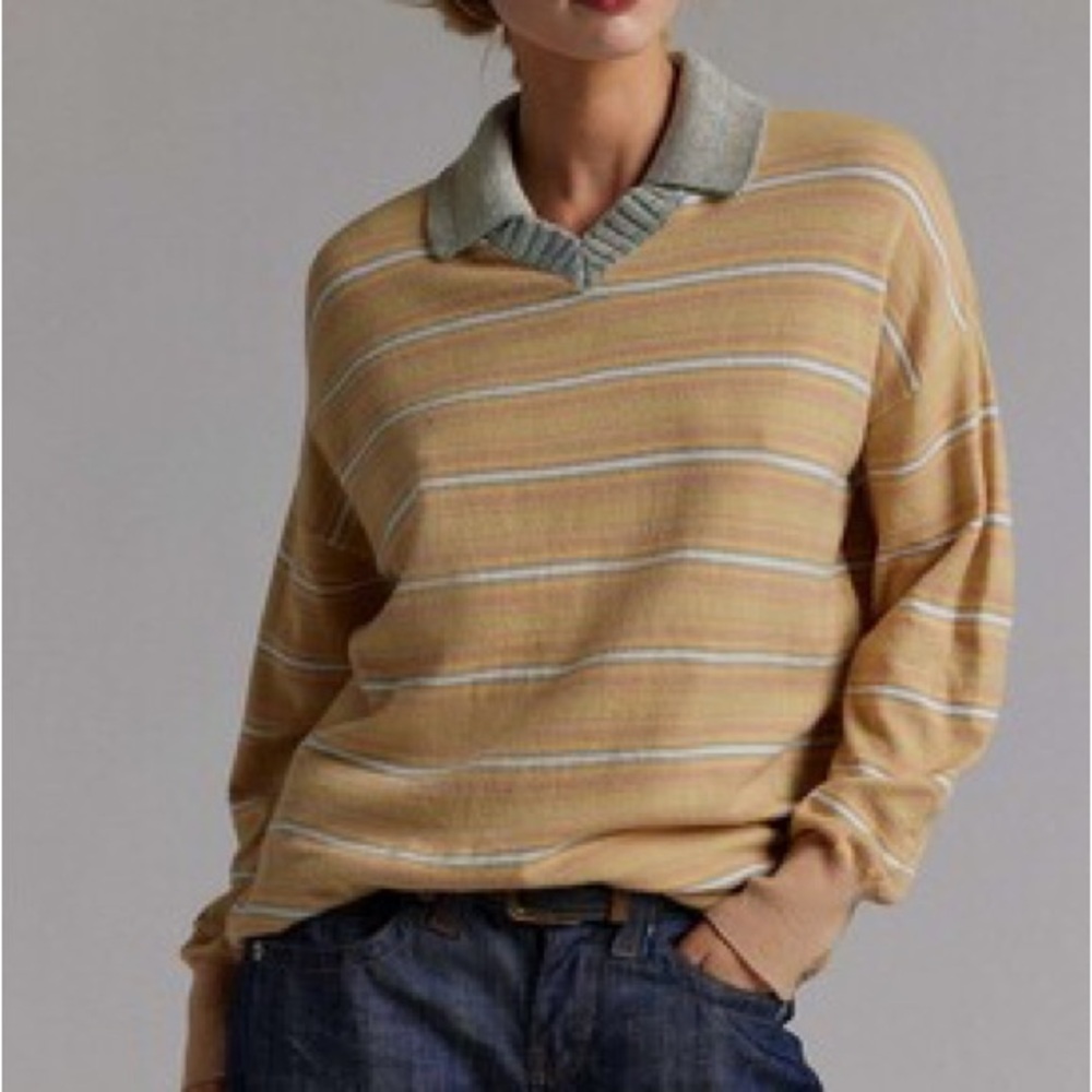Yellow Collared Striped Sweater - image 1